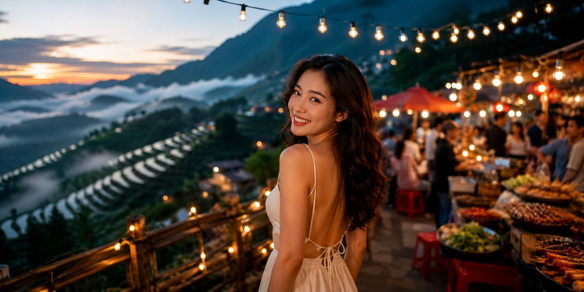 Cảnh đêm khu chợ sôi động tại Sapa với các chương trình hoàn tiền và khuyến mãi